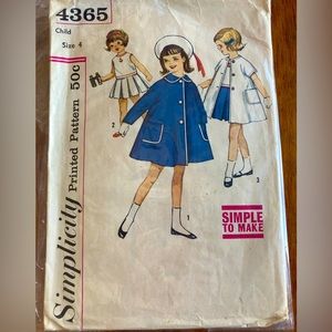 Vintage 1960’s Girl’s Skirt, Blouse and Coat Simplicity Pattern size 4